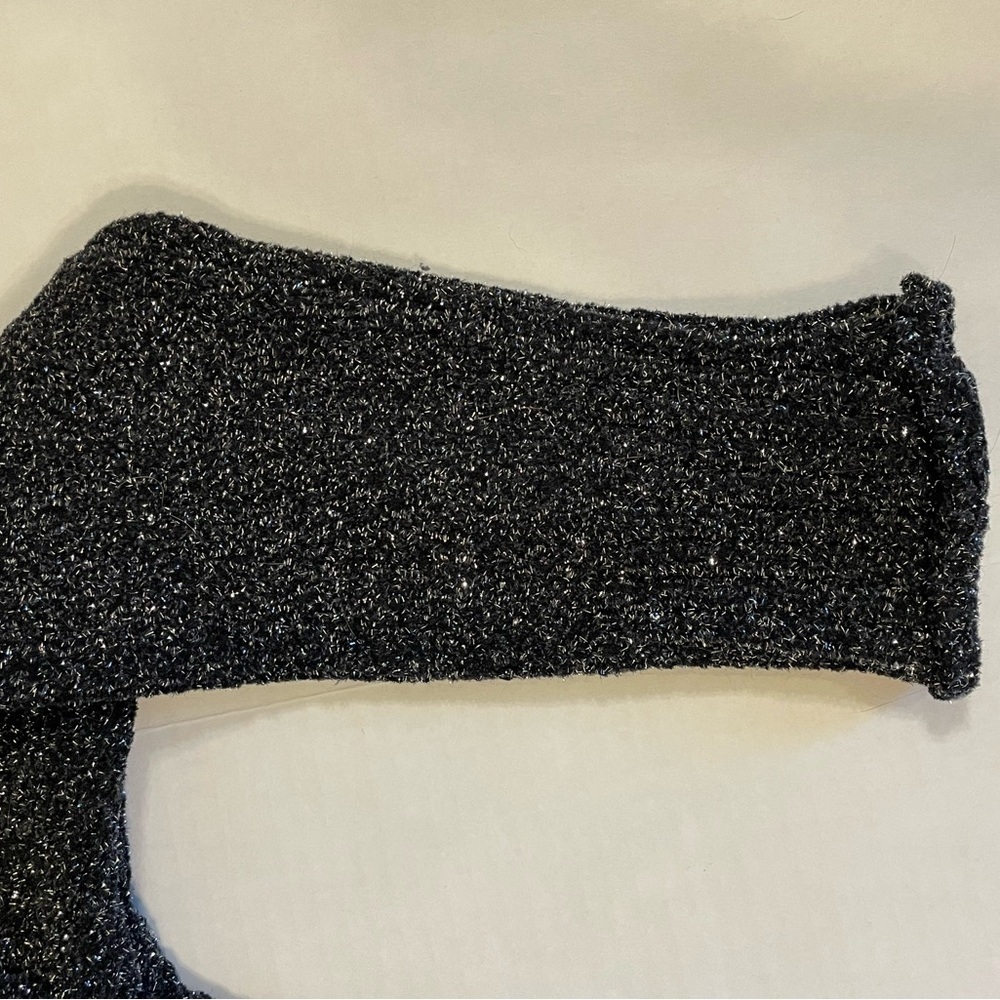 Raga Black & Silver Glitter Metallic Knit Sweater Scalloped Hem Size XS - Picture 2 of 6